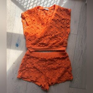 Zara Orange Crochet Knit Top